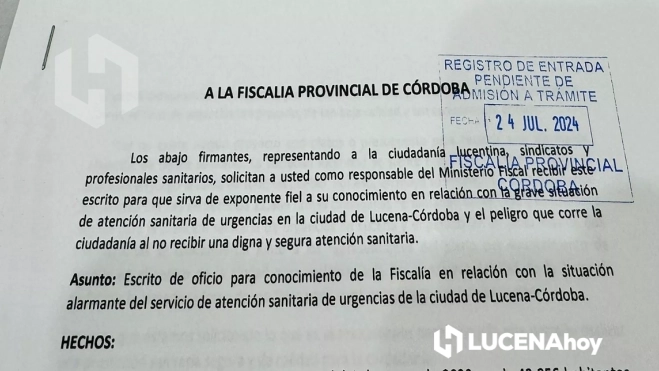 Escrito presentado ante la fiscalía por las plataformas y sindicatos sanitarios