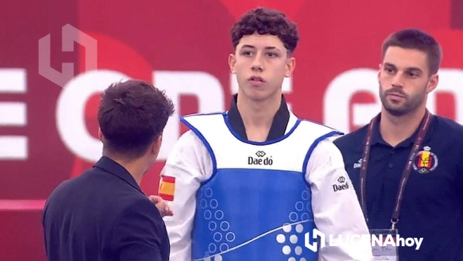 Jesus Pacheco, durante uno de sus combates en el mundial de Taekwondo de Corea del Sur