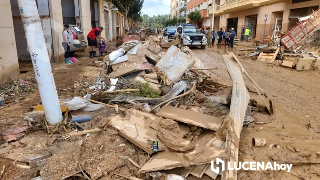 Un grupo de lucentinos colaboran en las tareas de limpieza en Valencia